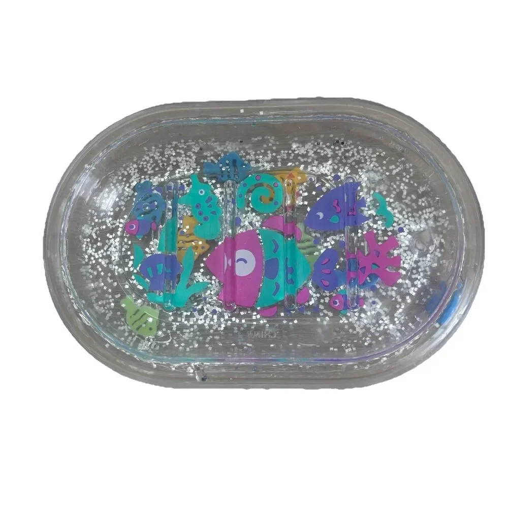 Vintage Y2K Floating Fish Soap Dish Liquid Motion Glitter Acrylic Sea Ocean Core